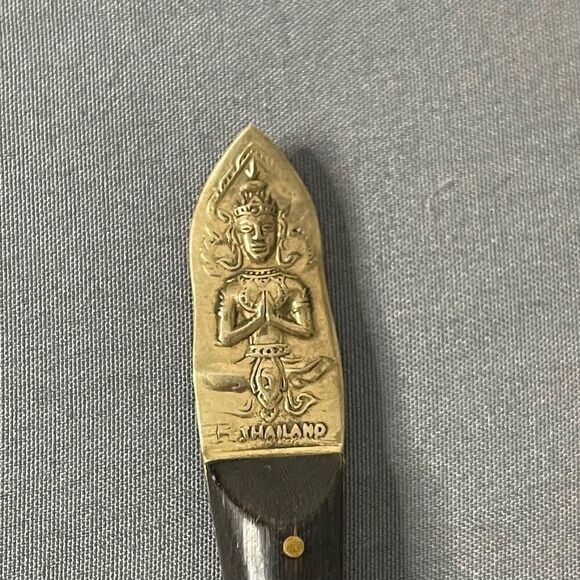 Thailand Gold Color Wood Collectors Souvenir Sugar Spoon Hindu God 4 3/4" - Picture 6 of 9